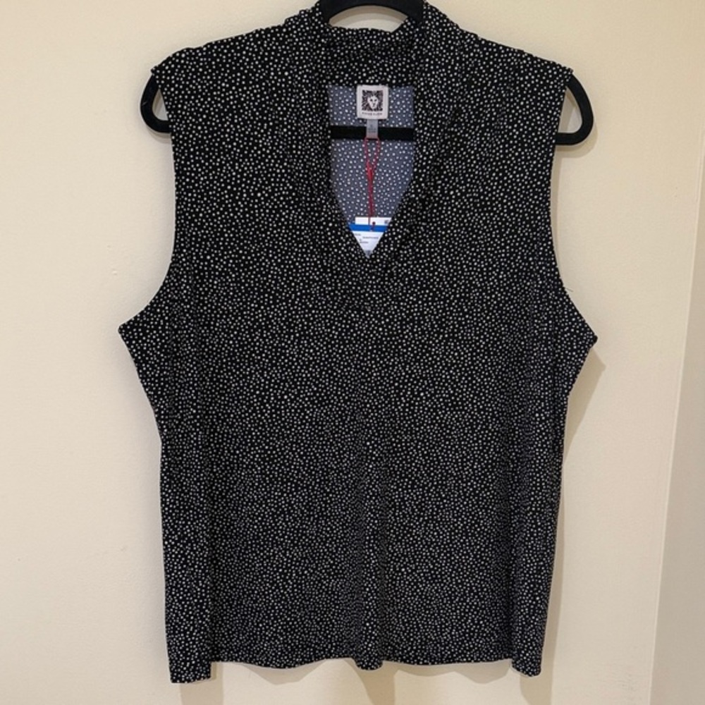 Anne Klein Black Sleeveless Blouse with White Dots woman’s blouse size XL